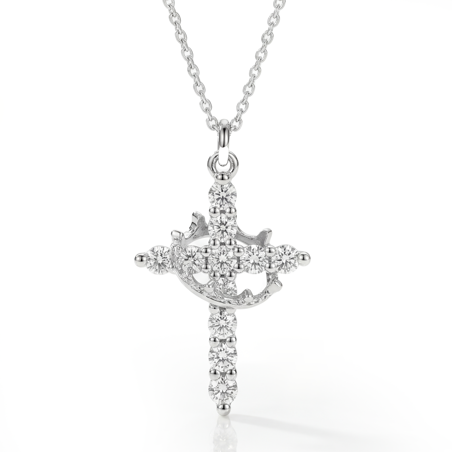 Divina Križ s Krunom Ogrlica (Srebro)